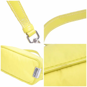 PRADA プラダ ヴィンテージ ハンドバッグ ワンショルダー ナイロン レザー イエロー シルバー金具 中古 N38058