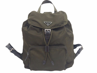 PRADA プラダ ヴィンテージ ミニバックパック ナイロン レザー カーキ シルバー金具 レディース 中古 N38137