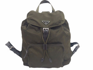 PRADA プラダ ヴィンテージ ミニバックパック ナイロン レザー カーキ シルバー金具 レディース 中古 N38137
