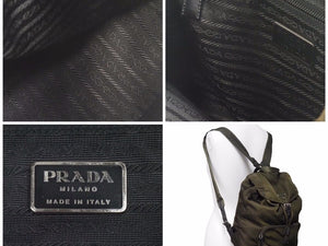 PRADA プラダ ヴィンテージ ミニバックパック ナイロン レザー カーキ シルバー金具 レディース 中古 N38137