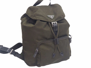 PRADA プラダ ヴィンテージ ミニバックパック ナイロン レザー カーキ シルバー金具 レディース 中古 N38137
