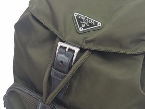 PRADA プラダ ヴィンテージ ミニバックパック ナイロン レザー カーキ シルバー金具 レディース 中古 N38137