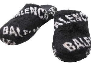 BALENCIAGA バレンシアガ「HOME 2 MULE SLIDE」サイズ 42 オールオーバーロゴファーホームスライド 624515 美品 38175 正規品