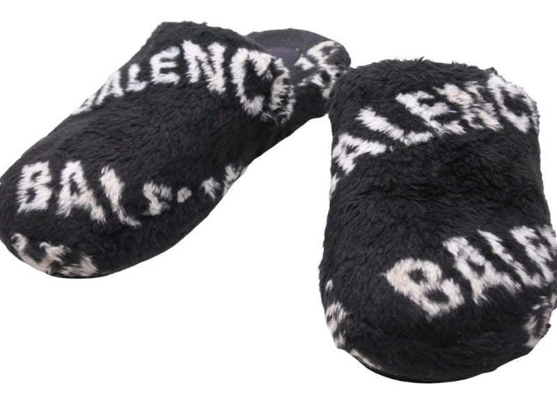 BALENCIAGA バレンシアガ「HOME 2 MULE SLIDE」サイズ 42 オールオーバーロゴファーホームスライド 624515 美品 38175 正規品