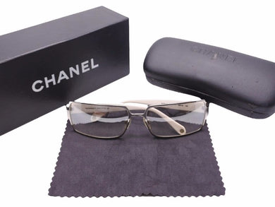 CHANEL シャネル ヴィンテージ サングラス ラインストーン入りテンプル ホワイト シルバー金具 ユニセックス 良好 N38192