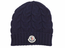 Load image into Gallery viewer, MONCLER モンクレール ニットキャップ ビーニー ネイビー ワッペン ウール レディース サイズS 良好 N38215