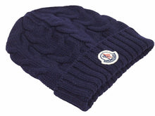 Load image into Gallery viewer, MONCLER モンクレール ニットキャップ ビーニー ネイビー ワッペン ウール レディース サイズS 良好 N38215