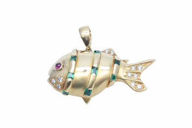 K18 ペンダントトップ 魚 ネックレス 11.4g ゴールド ダイヤモンド 0.27ct ルビー エメラルド 金 貴金属 フィッシュ 美品 38263