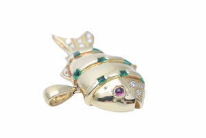 K18 ペンダントトップ 魚 ネックレス 11.4g ゴールド ダイヤモンド 0.27ct ルビー エメラルド 金 貴金属 フィッシュ 美品 38263