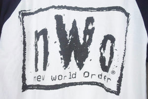nWo エヌダブオー ニューワールドオーダー ラグランＴシャツ 7分丈 ロゴプリント ホワイト ブラック サイズM 中古 38330