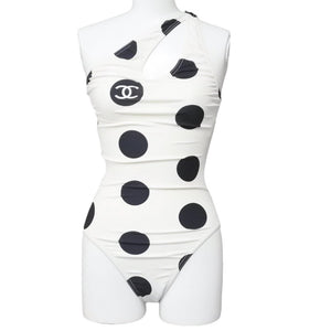 CHANEL シャネル ハイレグ 97P 水着 ワンショルダー ポルカドット柄 P07697V05563 ホワイト ブラック サイズ38 美品 中古 38339