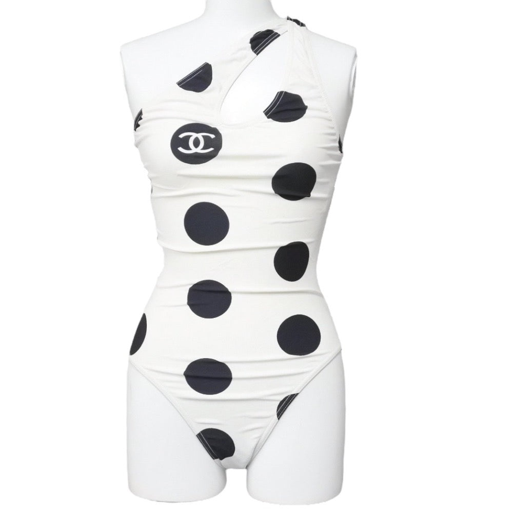 CHANEL シャネル ハイレグ 97P 水着 ワンショルダー ポルカドット柄 P07697V05563 ホワイト ブラック サイズ38 美品 中古 38339