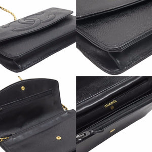 CHANEL シャネル ショルダーバッグ チェーンウォレット ショルダーバッグ ブラック系 キャビアスキン 美品 中古 38398