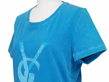Load image into Gallery viewer, イヴサンローラン ロゴ トップス 半袖Ｔシャツ ブルー コットン プリント サイズS レディース 中古 38425 正規品