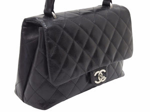 シャネル CHANEL マトラッセ ラムスキン ブラック ハンドバッグ ケリー型 良品 中古 38471