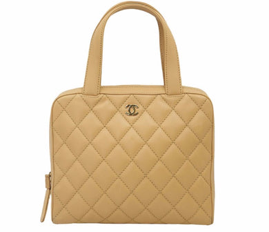 シャネル CHANEL ワイルドステッチ ココマーク トートバッグ ハンドバッグ ラムスキン ベージュ 美品 中古 38494