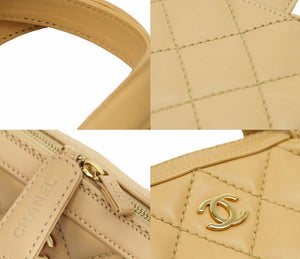 シャネル CHANEL ワイルドステッチ ココマーク トートバッグ ハンドバッグ ラムスキン ベージュ 美品 中古 38494
