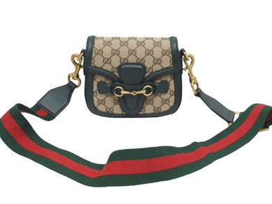 GUCCI グッチ レディウェブ ショルダーバッグ 384821 グリーン茶 レディース GGキャンバス レザー 美品 中古 38535