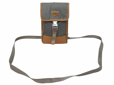 PRADA プラダ ショルダーバッグ 20AW グレー ブラウン レザー ナイロン ポシェット ユニセックス 良好 38574 正規品