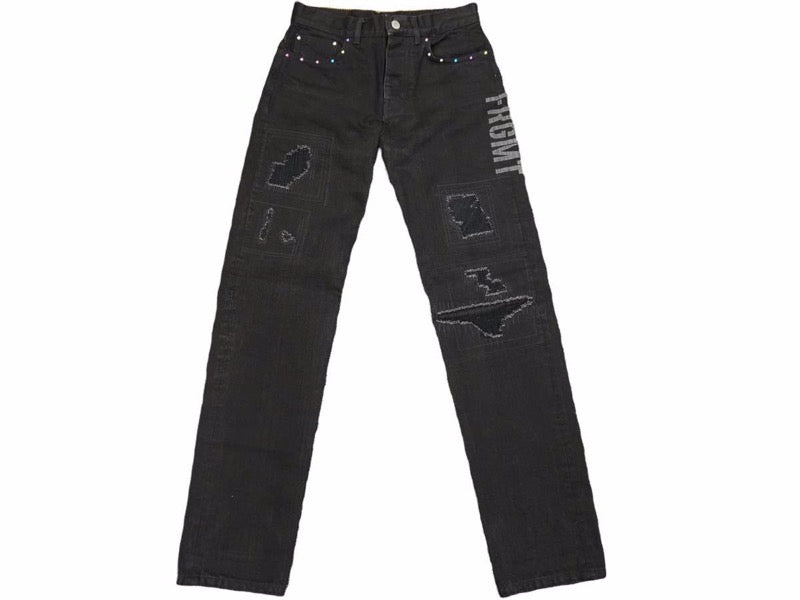 LOUIS VUITTON ルイヴィトン Fragment フラグメント ダメージ加工 デニム パンツ HDD32WDK0 ブラック FRGMT 美品 38580