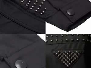 定価40万 PRADA プラダ 2022ss スタッズ Re-Nylon シャツ 長袖シャツ 14036 SC591_1WQ8_F0002_S_221 38627 ブラック 美品 38627 正規品