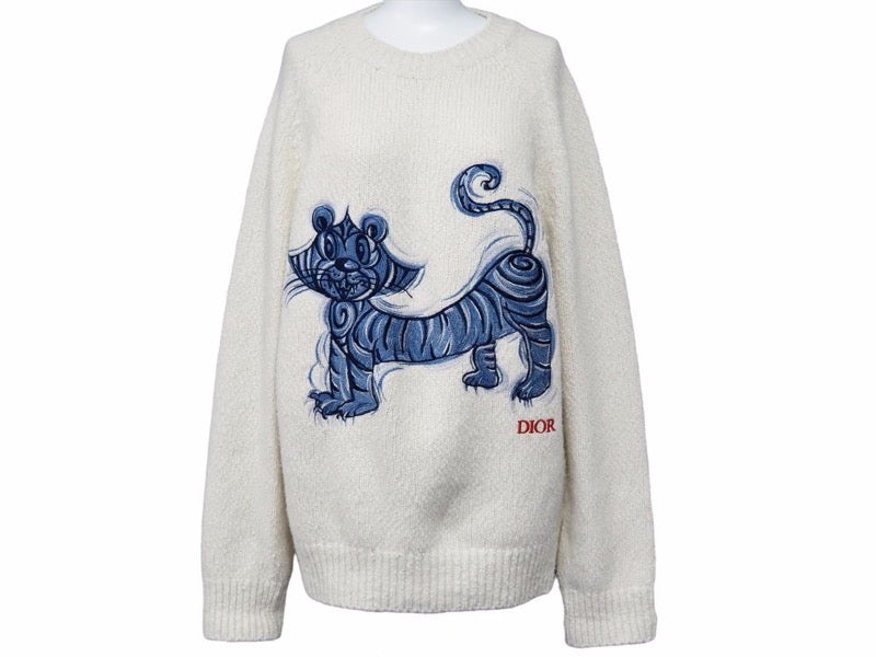DIOR ディオール ケニーシャーフ 寅 干支 モチーフ 2022ss キムジョーンズ期 213M654AT338 サイズ S ホワイト ブルー 良好 38631 正規品