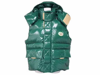 GUCCI グッチ ダウンジャケット ダウンパデッド ナイロン ベスト グリーン 緑 2022ss 44 インターロッキングG パッチ 美品 38636 正規品