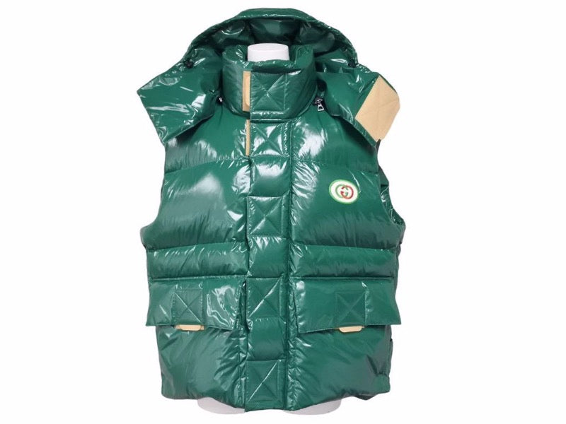 GUCCI グッチ ダウンジャケット ダウンパデッド ナイロン ベスト グリーン 緑 2022ss 44 インターロッキングG パッチ 美品 38636 正規品