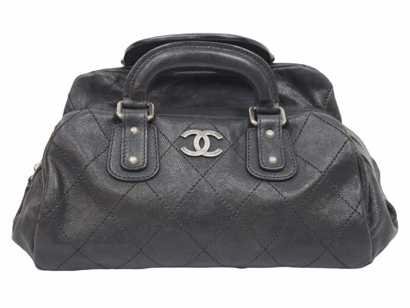CHANEL シャネル マトラッセ キャビアスキン ハンドバッグ ブラック ヴィンテージ ガンメタリック金具 中古品 38694