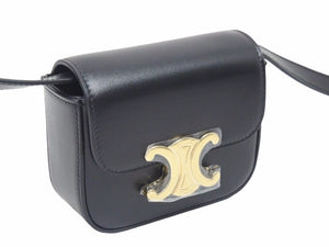 CELINE セリーヌ ミニトリオンフ トリオンフ ショルダーバッグ ブラック カーフレザー 10I513DPV.38NO 未使用品 38699