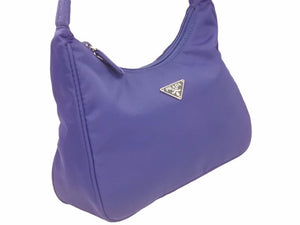 PRADA プラダ ホーボー ヴィンテージ ハンドバッグ ミニ ナイロン 三角ロゴ ブルー シルバー レディース 美品 中古 38703