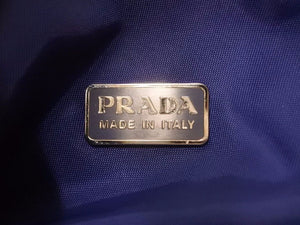 PRADA プラダ ホーボー ヴィンテージ ハンドバッグ ミニ ナイロン 三角ロゴ ブルー シルバー レディース 美品 中古 38703