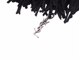 Saint Laurent Paris サンローランパリ タッセルベルト ブラック レザー ロゴ入りチャーム コットン レディース 美品 38743