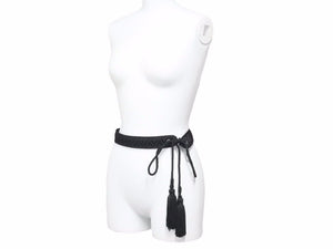 Saint Laurent Paris サンローランパリ タッセルベルト ブラック レザー ロゴ入りチャーム コットン レディース 美品 38743