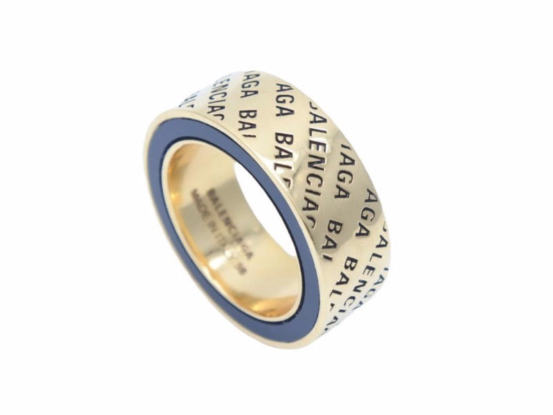 BALENCIAGA バレンシアガ リング 指輪 ロゴ ゴールド ブラック 美品 38756 正規品