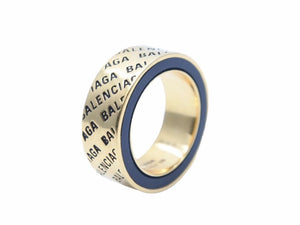 BALENCIAGA バレンシアガ リング 指輪 ロゴ ゴールド ブラック 美品 38756 正規品