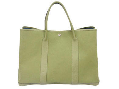 HERMES エルメス ガーデンパーティ MM 緑 □J刻 P金具 グリーン トワルオフィシェ レザー 中古 38791 正規品