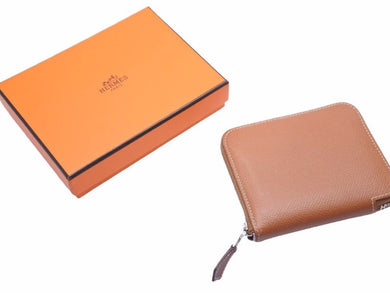HERMES エルメス コインケース アザップコンパクトシルクイン ヴォーエプソン ゴールド シルバー金具 D 美品 中古 38793