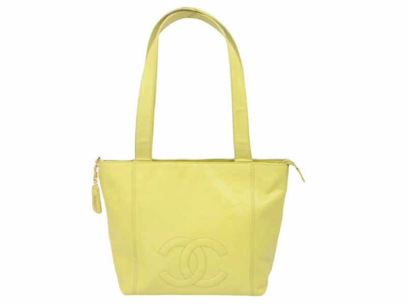 CHANEL シャネル ハンドバック 1997年 4番台 ヴィンテージ ココマーク キャビアスキン ゴールド金具 イエロー 美品 38806