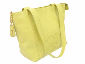 CHANEL シャネル ハンドバック 1997年 4番台 ヴィンテージ ココマーク キャビアスキン ゴールド金具 イエロー 美品 38806