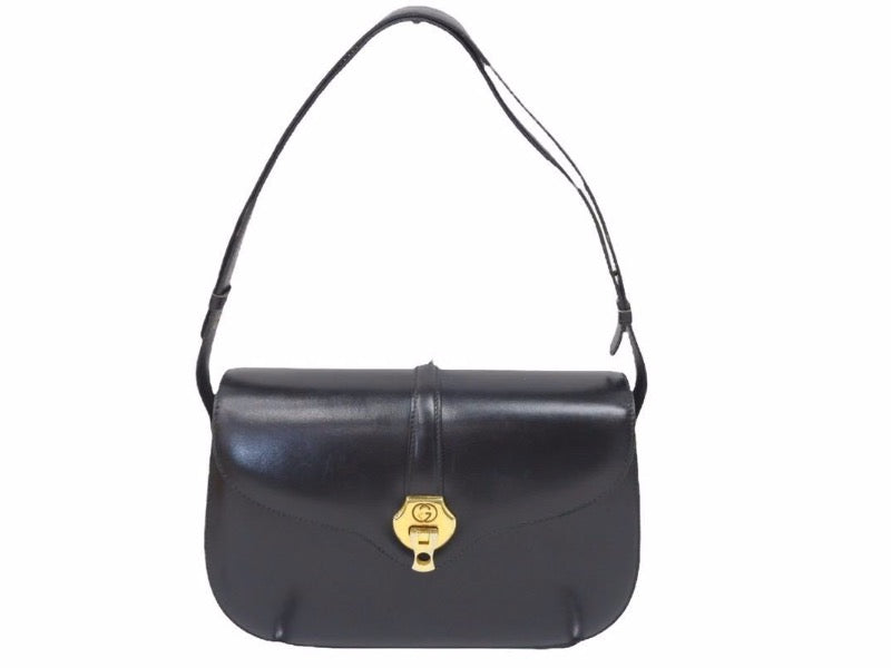GUCCI グッチ ヴィンテージ 2wayバッグ ハンドバッグ ワンショルダー ブラック カーフスキン ゴールド金具 中古 N38832