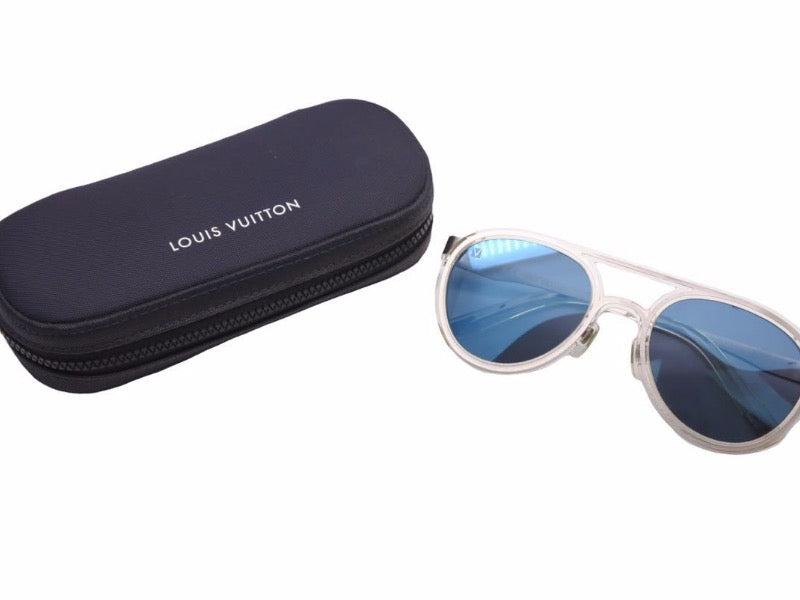 Louis Vuitton ルイヴィトン サングラス レンズ ブルー シルバー ティアドロップ ユニセックス 美品 38856