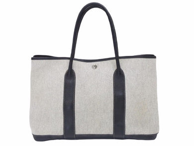 HERMES エルメス ハンドバッグ カバン ガーデンパーティPM トワルアッシュ グレー ブラック □H 美品 中古 38858