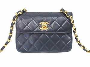 CHANEL シャネル シングル ハーフフラップ ショルダーバッグ ラムスキン 0番代 マトラッセ ゴールド金具 ブラック 中古 38866