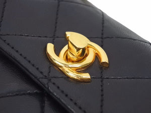 CHANEL シャネル シングル ハーフフラップ ショルダーバッグ ラムスキン 0番代 マトラッセ ゴールド金具 ブラック 中古 38866