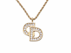 Christian Dior クリスチャンディオール ネックレス CDロゴ ラインストーン ヴィンテージ ユニセックス 中古 38930
