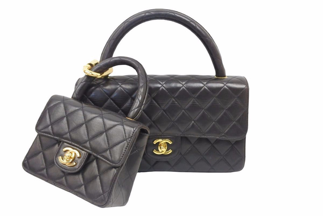 CHANEL シャネル マトラッセ 親子バッグ ハンド バッグ レザー ブラック ゴールド 金具 ヴィンテージ 美品 中古 38954