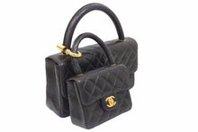 画像をギャラリービューアに読み込む, CHANEL シャネル マトラッセ 親子バッグ ハンド バッグ レザー ブラック ゴールド 金具 ヴィンテージ 美品 中古 38954