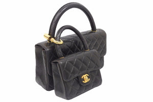 CHANEL シャネル マトラッセ 親子バッグ ハンド バッグ レザー ブラック ゴールド 金具 ヴィンテージ 美品 中古 38954