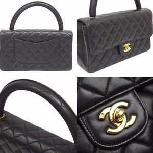 CHANEL シャネル マトラッセ 親子バッグ ハンド バッグ レザー ブラック ゴールド 金具 ヴィンテージ 美品 中古 38954